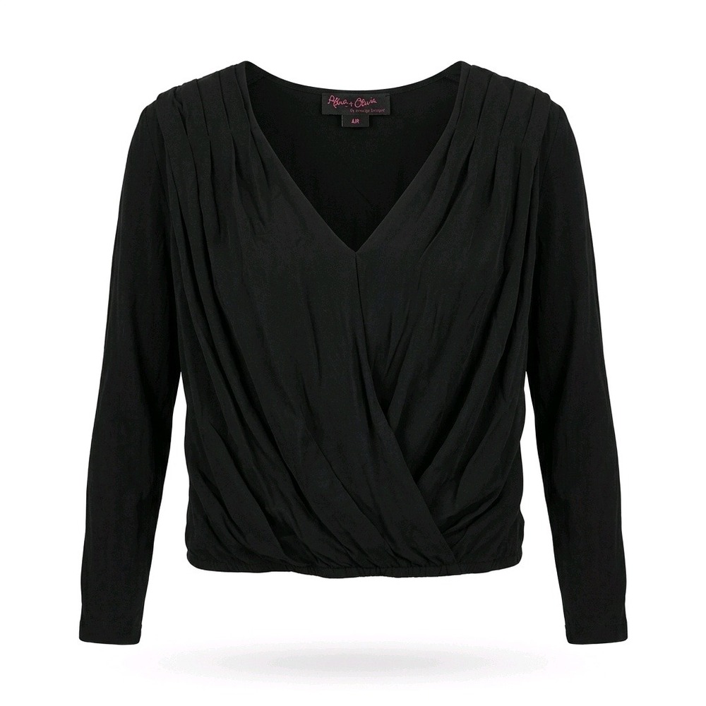 Alice + Olivia AIR Black Silk Draped Wrap V-Neck Blouse Top AIR036690 XS